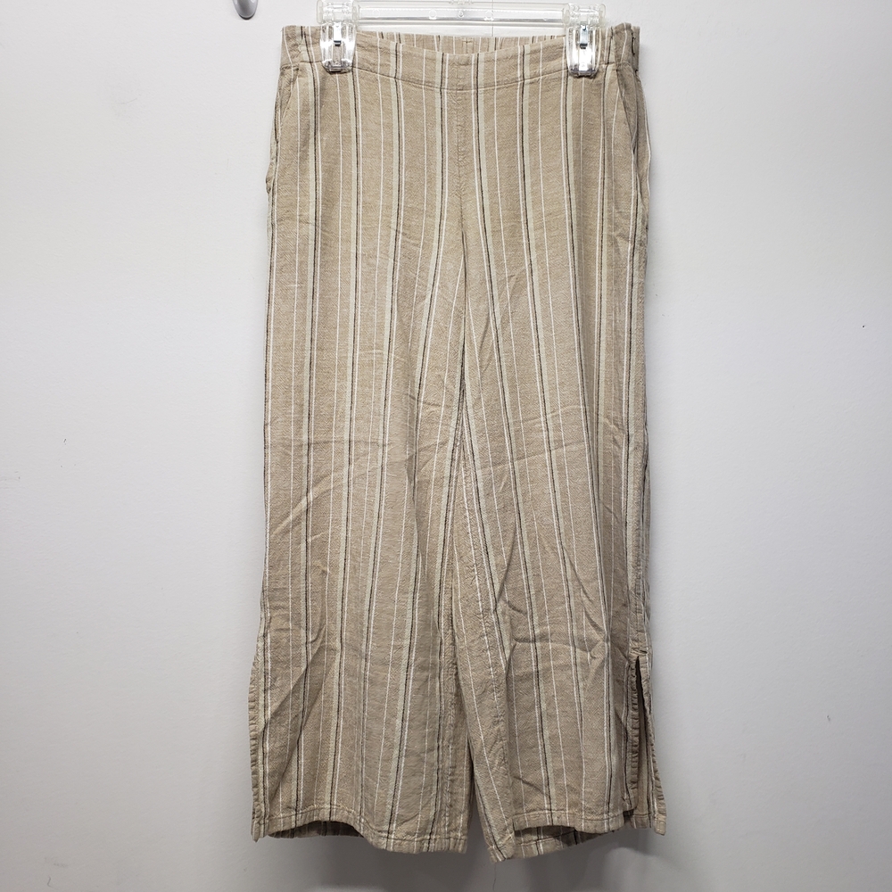 J.Jill Wide Leg Linen Blend Striped Pants Size XS Pull-On Cropped Boho Beach